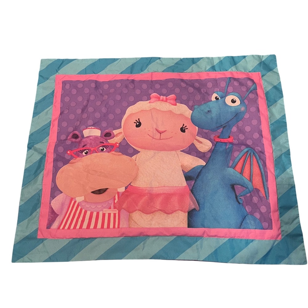 Disney Doc McStuffins Pillow Case Sham Lambie Stuffy Hallie Purple Blue 20x26